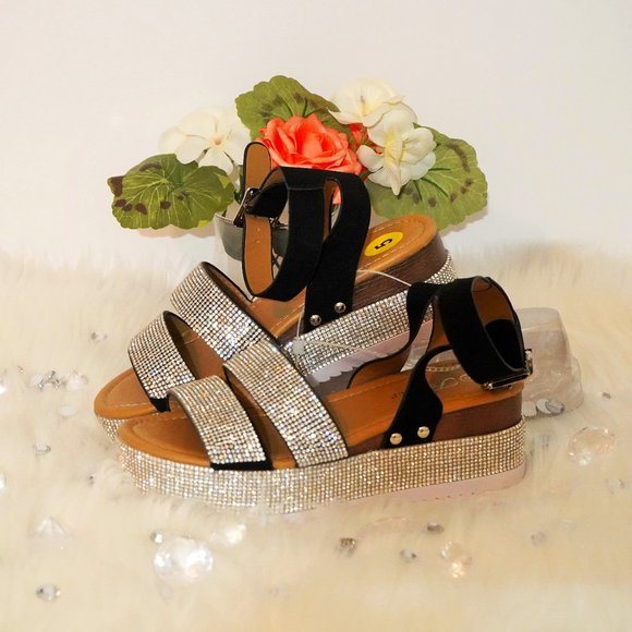 Sandals Rhinestone Ankle Strap Crystal Platform - Picture 2 of 6